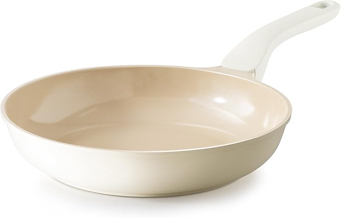 PRICUSIS Nonstick Ceramic Frying Pan, 8/10 Inch Skillet with Stay Cool Handle, Fully Coated, Induction Compatible & Oven Safe, 100% Dishwasher Safe, PTFE PFAS & PFOA Free（8 Inch, Coconut White）