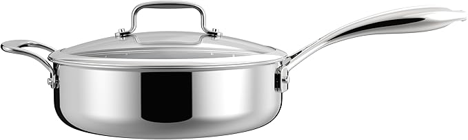 4.5 QT 5-Ply Stainless Steel Saute Pan with Lid, Compatible with All Cooktops, Dishwasher Safe