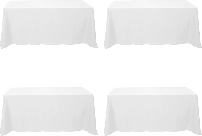 BRILLMAX 4 Pack White Tablecloths 90 x 132 Inch for 6ft Rectangle Tables - 150 GSM Polyester Fabric, Floor Length Drop, Water, Stain & Wrinkle Resistant Cloth Cover for Wedding Reception Banquet