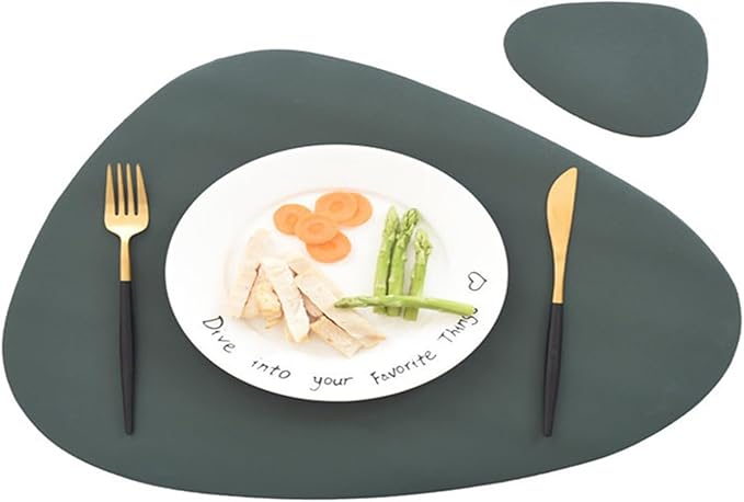 Leather Pads Nordic Creatives Dinette Mat Triangle Elliptical Waterproof Oil Insulated Dining Table Placemat and Coaster Set(Brown)