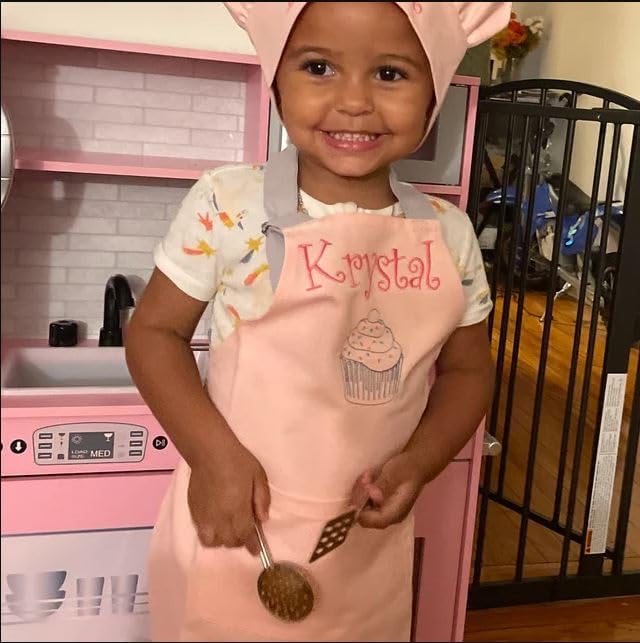 Personalized toddler apron for kitchen, custom cooking apron + chef hat set for kids, boy girl chef costume