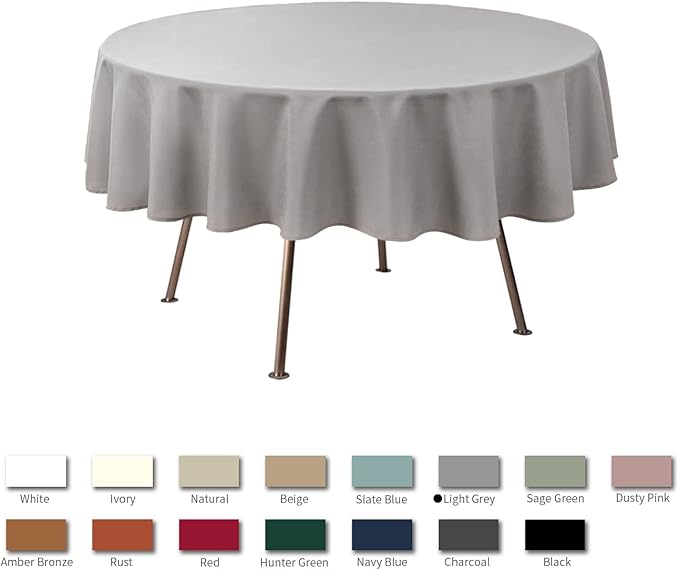 maxmill Round Linen Looking Textured Tablecloth Spill-Proof Wrinkle Free Soft Jacquard Table Cloth for Circular Table Cover, for Dining Room Buffet Banquet Parties Holiday Dinner, 70 Inch Light Grey