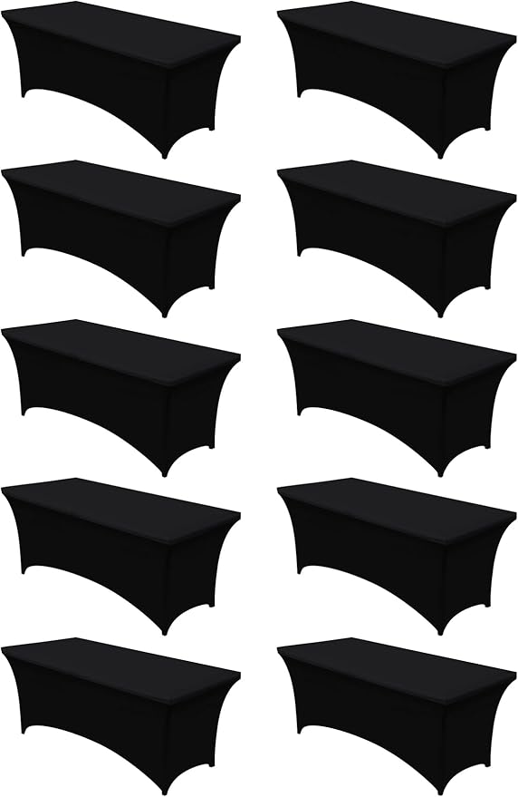 Utopia Kitchen Spandex Tablecloth 10 Pack [6FT, Black] Tight, Fitted, Washable and Wrinkle Resistant Stretch Table Cloth Rectangle Cover for Trade Show, Weddings & Parties [72Lx30Wx30H Inch]