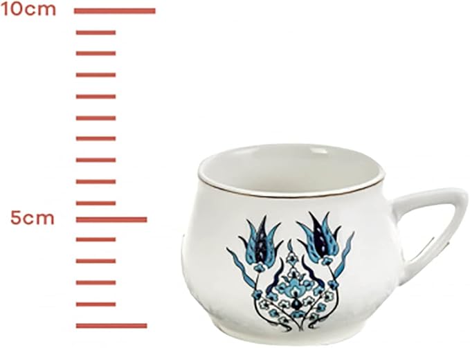 KARACA Iznik New Form Turkish Coffee Cup Set of 6, (12 Piece) Cups with Saucers - 3.3 fl oz Small Porcelain Espresso Set - Ideal for Serving Greek, Arabic Coffee