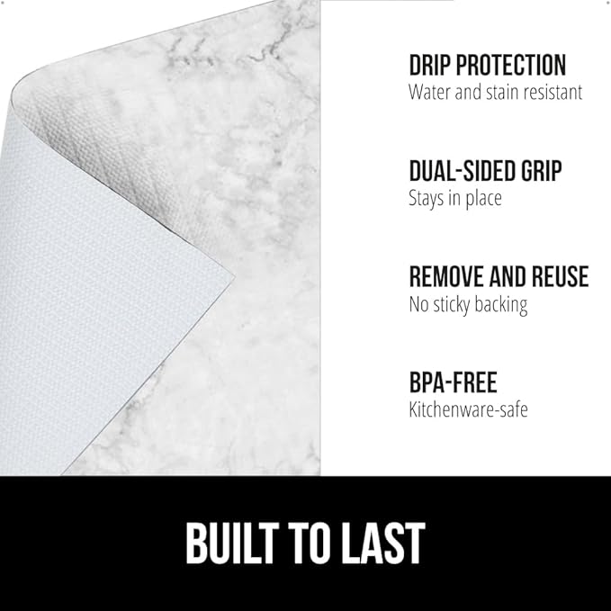 GORILLA GRIP DripGuard Shelf Liner, Non Adhesive Drawer and Kitchen Cabinet Protector, 24x240 Inch, Slip Resistant BPA Free Smooth Surface Plastic Liners for Cabinets, Bathrooms, Closets, Marble