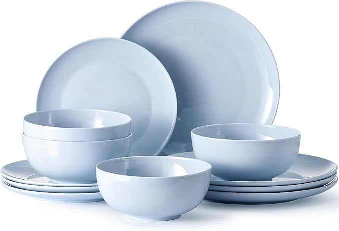 KINGSTONE Bone China Dinnerware Sets, 24-Piece Dinnerware Set for 8, Lightweight Durable, Dishwasher Safe, Tableware for Daily Use with Elegant Design, Blue
