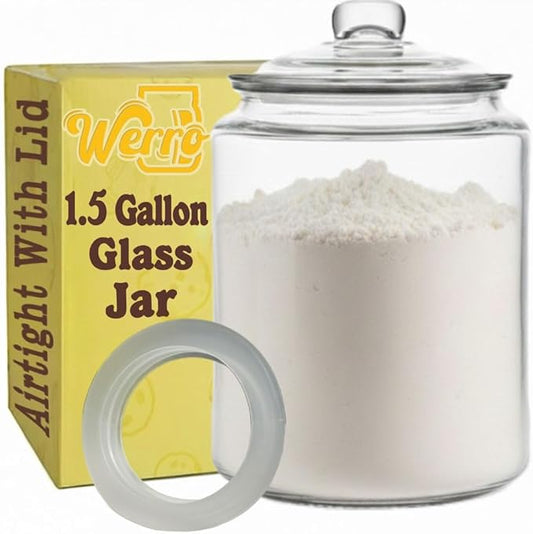 1.5 Gallon Glass Jar Airtight With Lid - Extra Gasket - Glass Cookie Jar - Glass Storage Container, Clear Canisters with Lids, Flour, Pet Treats, Kitchen Food Storage, for Pantry or Laundry