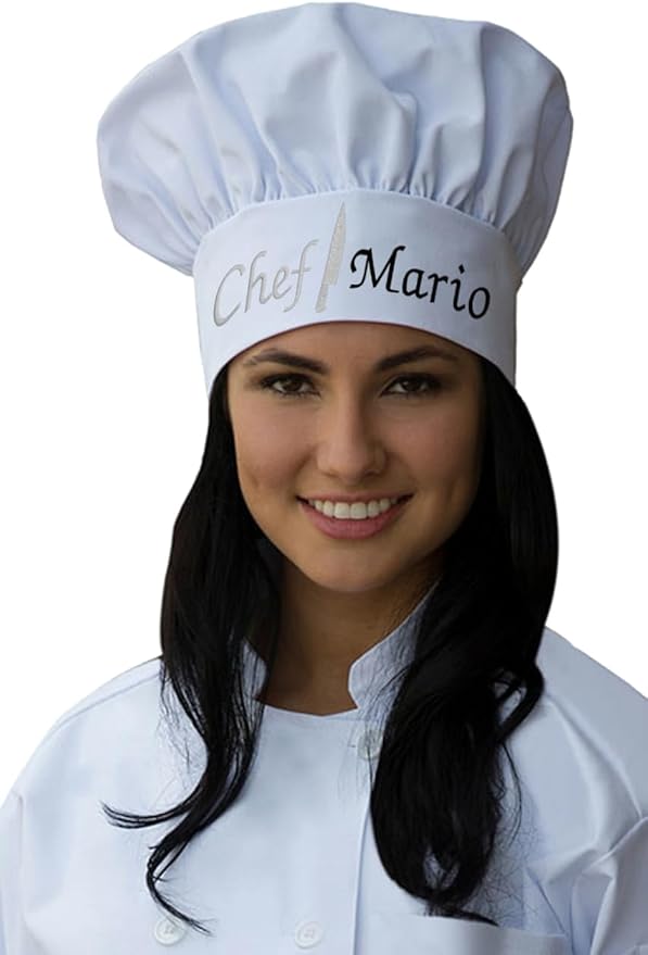 Made in USA Personalized Chef Hat with Custom Embroidery for Adults and Kids Cooking BBQ Gift Add a Name to Chef Knife Design
