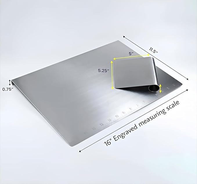 Stainless Steel Cutting Board with Lip | Small size | With Free Dough Cutter for Kitchen Needs | Countertop Metal Baking Board | Meat Chopping | Dishwasher Safe, 15.74 | Valentines gift