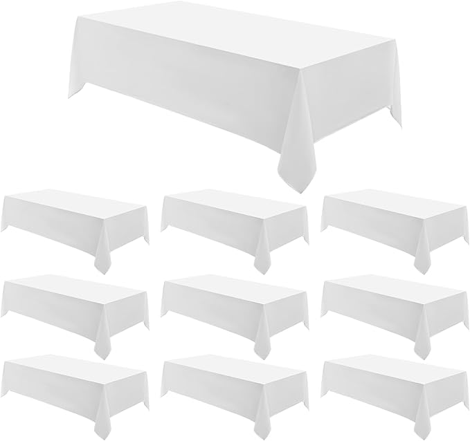 Rectangle Tablecloths 60x120 Inch 10 Pack White Tablecloth for 6ft Washable Decorative Linen Polyester Table Cloths for 8ft Dining Table Banquets Buffet Parties and Wedding