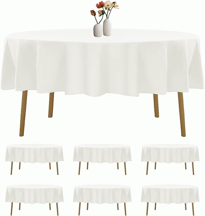 6 Pack Round Tablecloth 70 Inches Ivory Table Cloth Stain and Wrinkle Resistant Washable Polyester Fabric Table Cover for Party, Wedding and Banquet Decoration