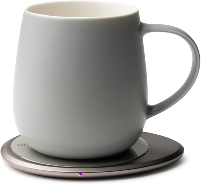 Ui 3 Self-Heating Mug Set – Soft Gray | 12 fl oz / 355 mL Ceramic Coffee & Tea Mug Set with Heating Pad
