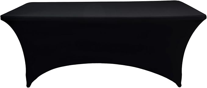 2-Pack 4ft Black Spandex Table Covers for Rectangular Folding Tables - Wrinkle Resistant Stretch Tight Table Cloths - Ultimate Fitted Table Protector for Parties, Banquet, and Wedding