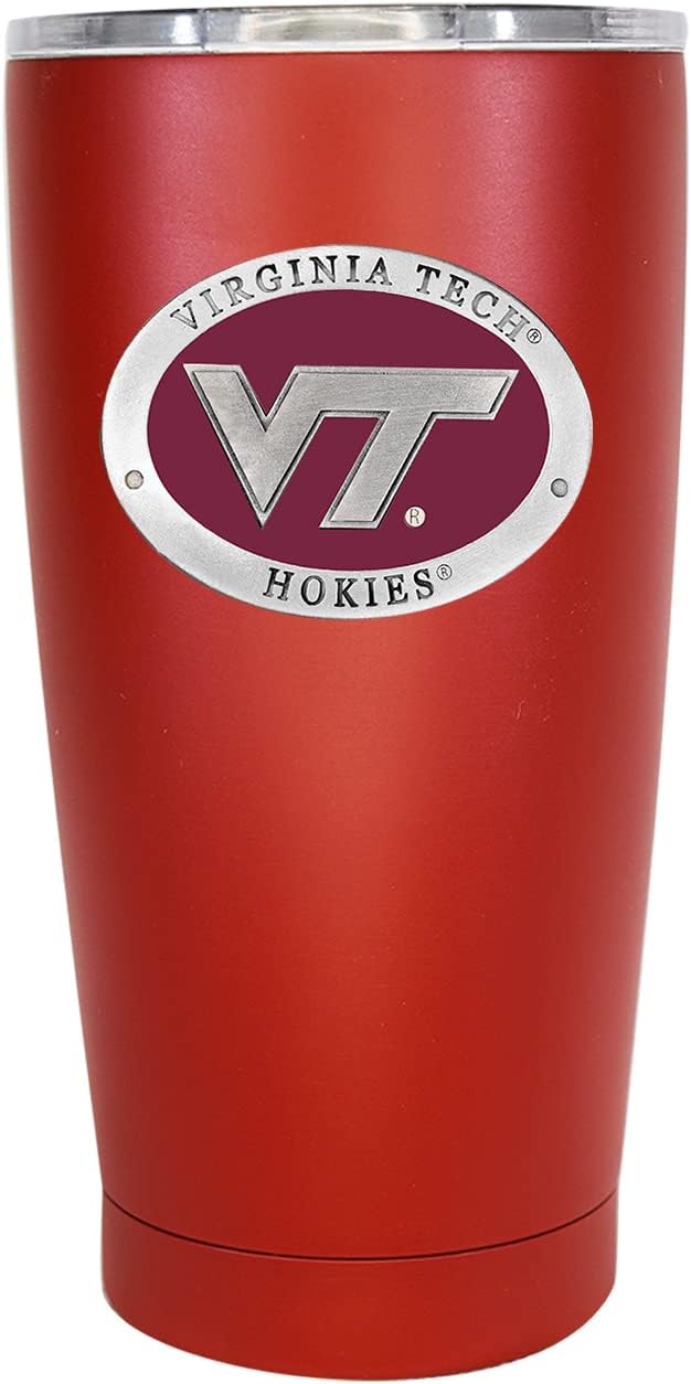 Heritage Pewter Virginia Tech 15 oz. Tumbler - Red | Durable Insulated Tumbler Cup for Cold & Hot Drinks | Thermal Travel Mug for Coffee | Intricately Crafted Metal Pewter Inlay
