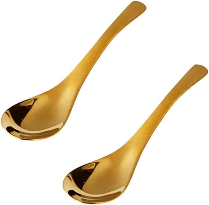 Soup Spoons,Spoons, Spoons Household Stainless Steel Soup Spoon Thickened and Deepened Rice Spoon Party Family Kitchen Restaurant(Gold,14.8 * 4cm)