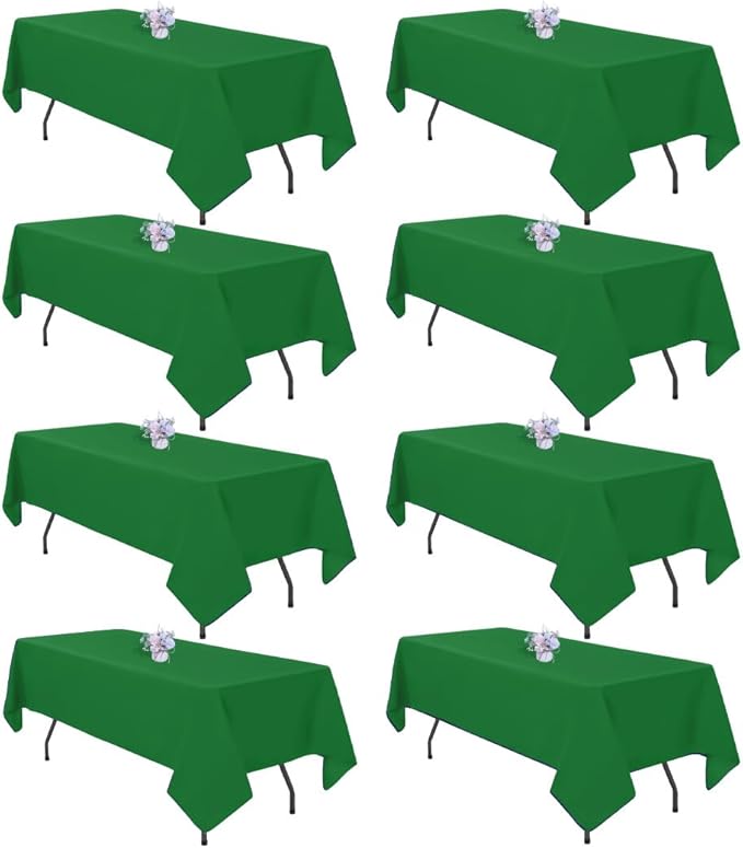 8 Pack Green Table Cloth 60x126 Inch Rectangle Tablecloth for 8 Foot Rectangle Tables, Wrinkle Resistant Washable Polyester Fabric Rectangular Table Cover for Dining Banquet Wedding Party