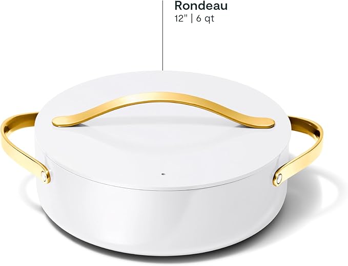Caraway Rondeau - 6 Qt Non-Stick Pan with Lid - Free From Forever Chemicals - Perfect for Searing, Braising, & Roasting - White