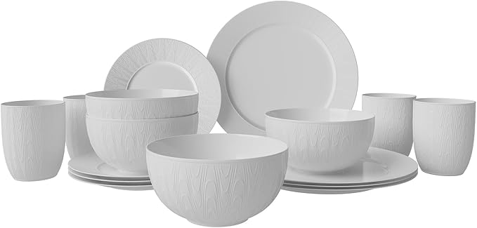 Yoshy 12-Piece White Bone China Dinnerware with Lightweight Durable Chip Resistant Design Service for 4 (16 Piece - Service for 4, Streamsong)