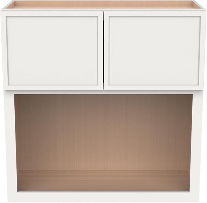 Solid Wood RTA Wall Microwave Cabinet with Open Shelves – Shaker Style, Space-Saving Kitchen Pantry Storage, Durable and Versatile Wall-Mounted Organizer (NT-Origami White, 30" W x 24" D x 36" H)