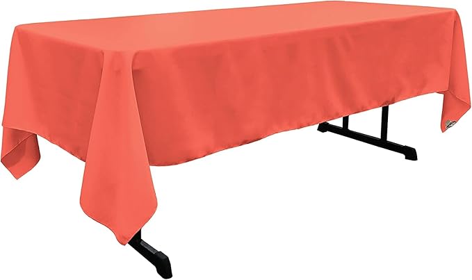 LA Linen Polyester Poplin Washable Rectangular Tablecloth, Stain and Wrinkle Resistant Table Cover 60x108, Fabric Table Cloth for Dinning, Kitchen, Party, Holiday 60 by 108-Inch, Coral