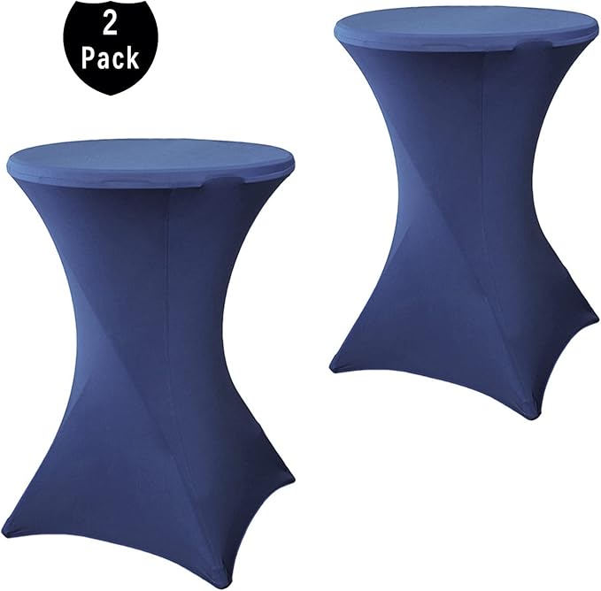 2 Pack 32x43 Inch Navy Cocktail Tablecloth Spandex Round Fitted Table Cover for Wedding Banquet Event Party