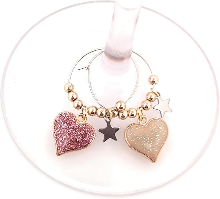 Pixie Easter Wine Charms, Gifts, Wine Charms for All Holidays and Occasions, Heart Glass Tag Identifies, Party Supplies and Party Favors - 6 piece set