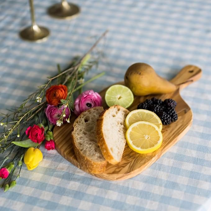 60x90 in Cotton Tablecloth with Ruffled Hem – Rectangular Farmhouse Dining Table Cover for Kitchen, Weddings, Parties, Indoor or Outdoor Picnic and Everyday Decor – Blue Checkered