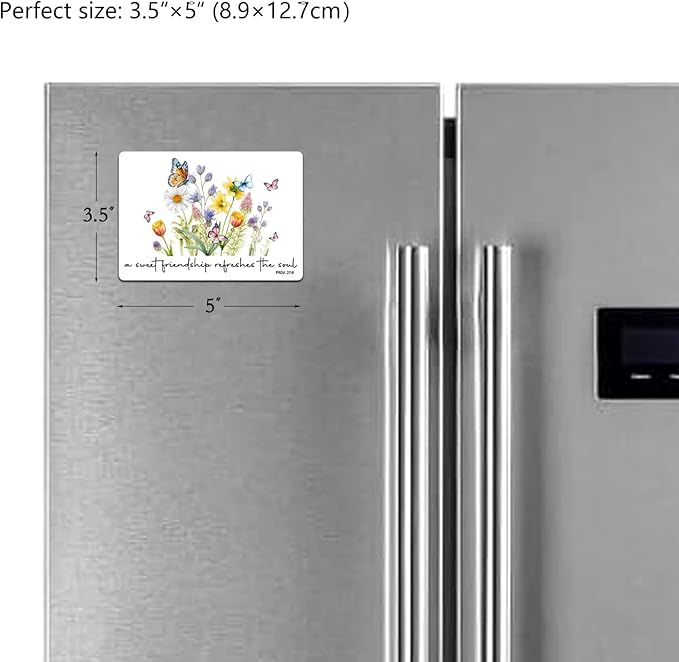 Floral Friendship Fridge Magnet - A Sweet Friendship Refreshes The Soul Bible Verse on Porcelain White Acrylic, 3.5x5 Inch Decorative Gift for Her, Home & Kitchen