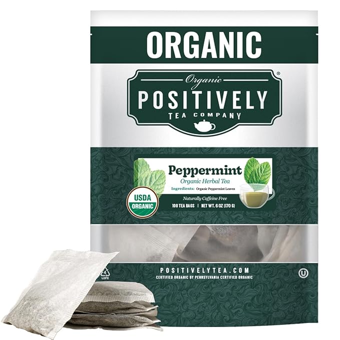 Organic Positively Tea Company, Peppermint Leaf Herbal Tea Bags, 100 Count, Eco-Friendly Tea Bags, Non-GMO