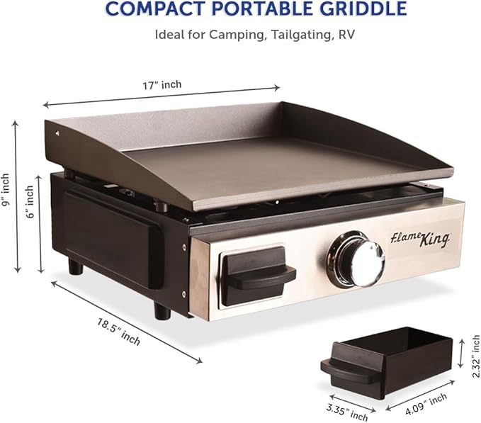Flame King Flat Top Portable Propane Cast Iron Grill Griddle Tabletop for Outdoor Camping, Tailgating, Outdoor Cooking