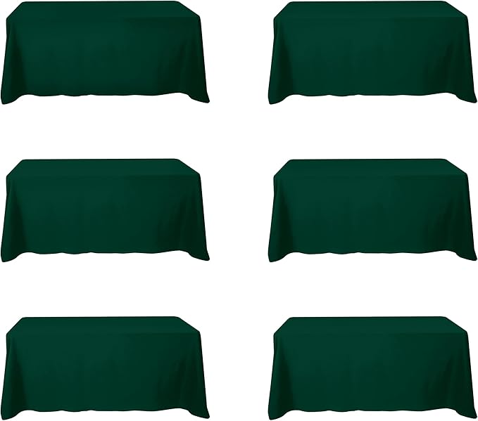 BRILLMAX 6 Pack Hunter Green Tablecloths 90 x 132 Inch for 6ft Rectangle Tables - 150 GSM Polyester Fabric, Floor Length Drop, Water, Stain & Wrinkle Resistant Cloth for Wedding Reception Banquet