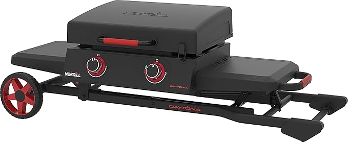 Nexgrill Daytona 2-Burner Propane Flat Top Grill with Foldable Cart – Portable Outdoor Griddle Gas Grill for Camping & Tailgating – 20000 BTUs, 335 SQ. In. Grill for Burgers, BBQ & More - 720-1075B