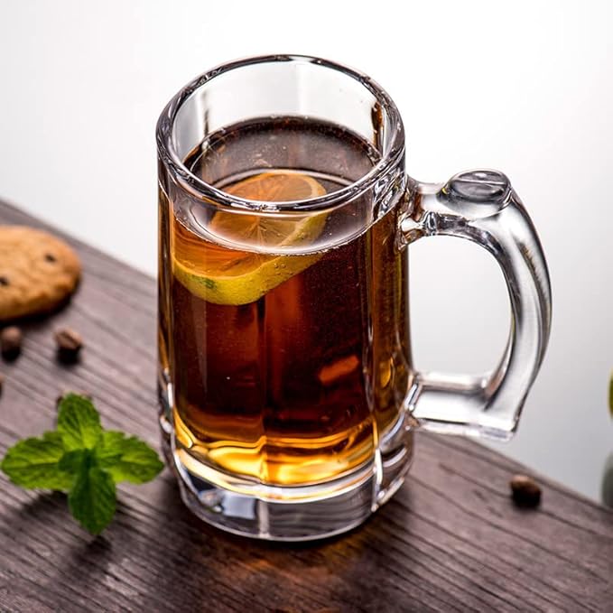 Heavy Beer Mugs Set, 12.5oz Glass Mugs With Handle, Beer Glasses For Freezer, 370ml Beer Drinking Glasses, Traditional Stein For Bar, Alcohol, Beverages,Coffee, Teas, Set of 4