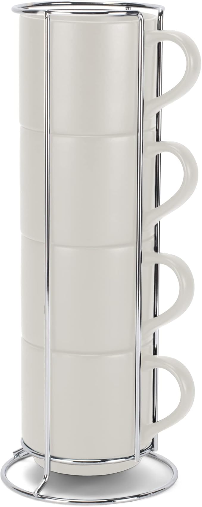 Nat & Jules Stacking Cream 14 ounce Ceramic Stoneware Mugs With Stand Set of 4