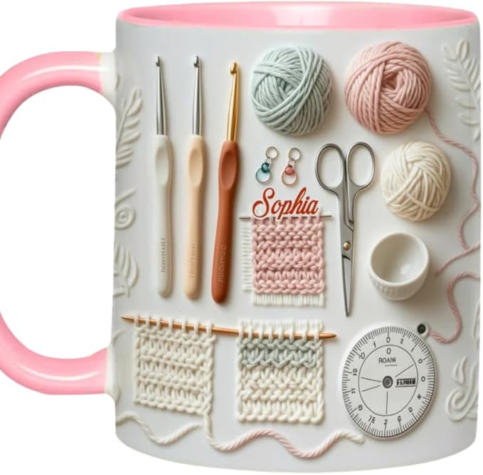 Love Crocheting - Personalized Accent Mug, Customized Crochet Coffee Mug for Women, Crocheting Women Coffee Cup, Personalized Knitting Mug for Mom Grandma, Crochet Lover Gifts on Christmas