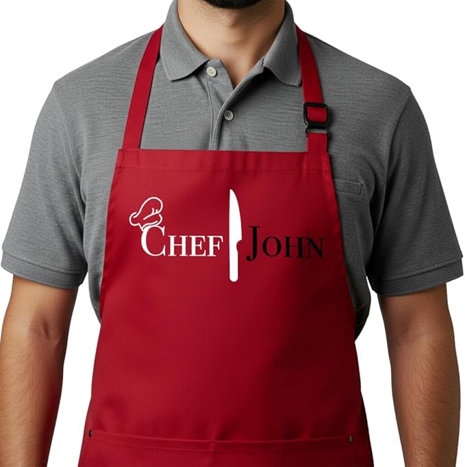 Chef Apron with Custom Name, Personalized Apron with Pockets, Adjustable Neck, Unique Gift for Men, Women, Dad or Mom