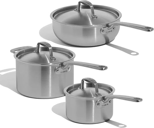 Made In Cookware - 6 Piece Stainless Saucepan Set - 5 Ply Clad - Includes Stainless Steel Saucepans and Saucier with Lid - Professional Cookware - Crafted in Italy