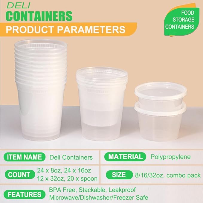 [80 Combo Sets] Food Storage Containers with Lids, 8oz, 16oz, 32oz Plastic Deli Containers with Lids Freezer Storage Containers, BPA Free Leakproof, Microwave | Dishwasher | Freezer Safe