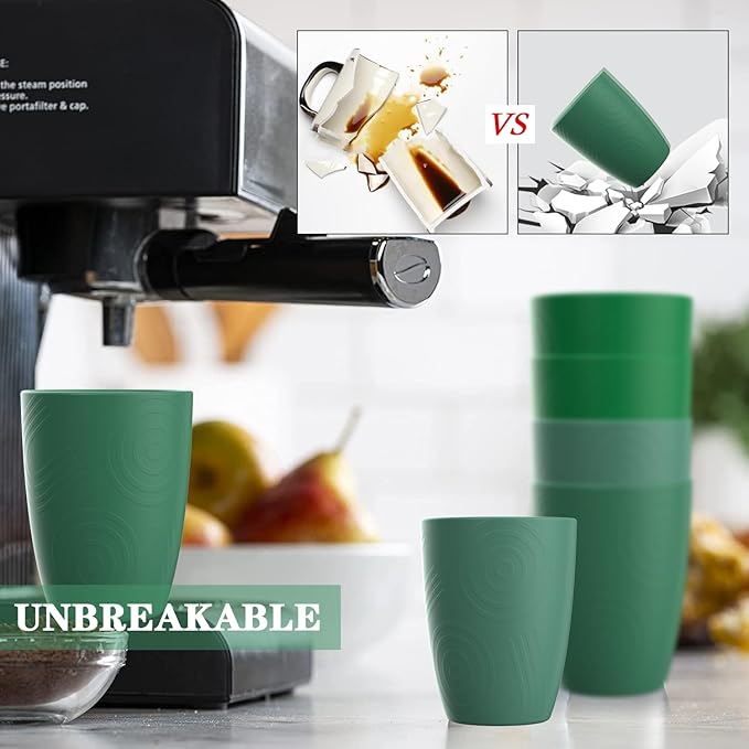 Homienly Cups for Drinking 12oz Daily Use Cups Dishwasher Safe Plastic Cups Alternative Stackable and Lightweight Reusable cups for Family Use-Forest Series