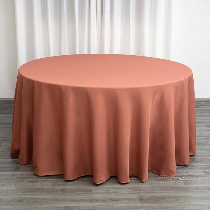 Efavormart Round Tablecloth, 120 Inch Stain & Wrinkle Resistant Washable Table Cloth, Decorative Polyester Fabric Table Cover for Banquet, Wedding, Dining - Terracotta (Burnt Orange)