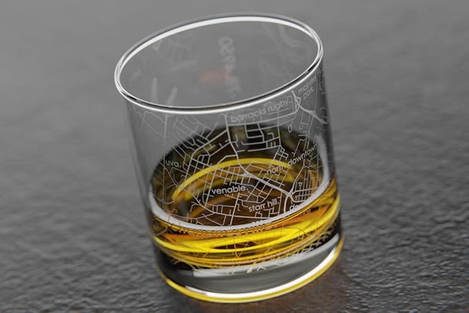 Well Told Engraved Charlottesville Virginia Map Rocks Glass, Old Fashioned Whiskey Glass (11 oz, Clear) Etched Whiskey Glass, Gifts For Whiskey Lovers