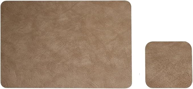 Classic Leather Placemat Sets for Dinging Table Rectangle Circular Table Mat Square Coasters Waterproof Oil-Proof Anti- Pad(A Deep Coffee Color)