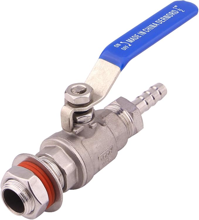 DERNORD 1/2 Inch Weldless Ball Valve Stainless Steel 304 Bulkhead For Home Brew Kettle (1/2 NPT to 3/8 Barb Hose)