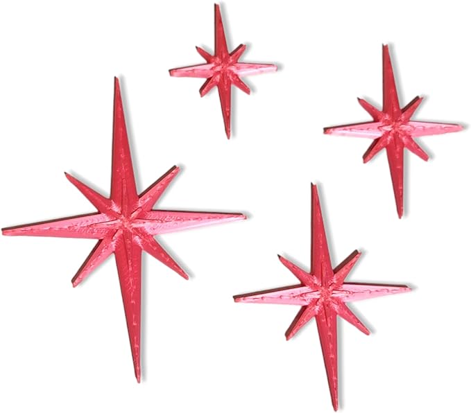Midcentury Modern Vintage Style Atomic Star Bursts Fridge Magnets Art Refrigerator Kitchen Décor 1960s Retro Stars 50s Home Office MCM (Metallic Pink)