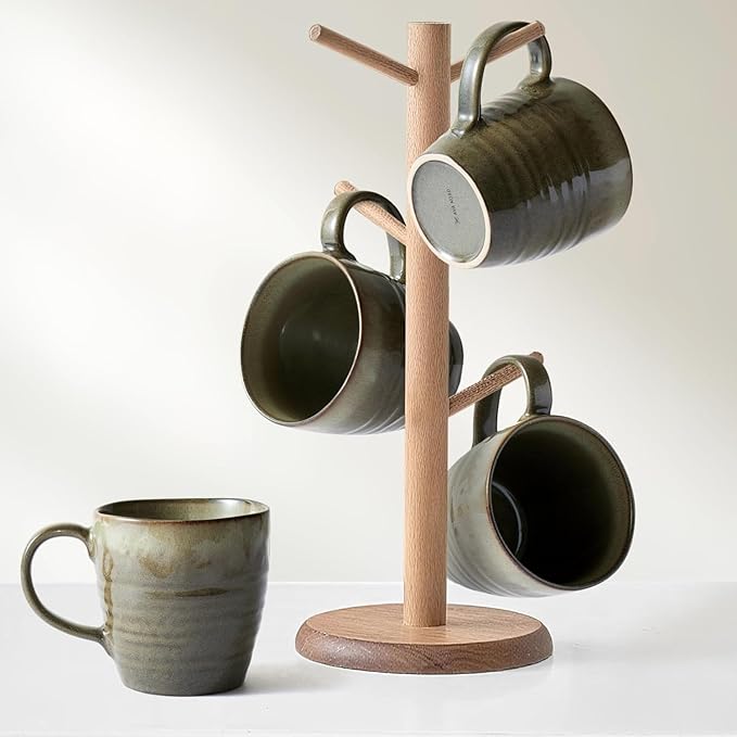 14 oz Coffee Mugs Set of 4, Ceramic Coffee Mugs with Handle – Reactive Glaze Stoneware Coffee Mug Set for Tea, Latte, Cappuccino, Cocoa, Hot Chocolate – Microwave & Dishwasher Safe - Green