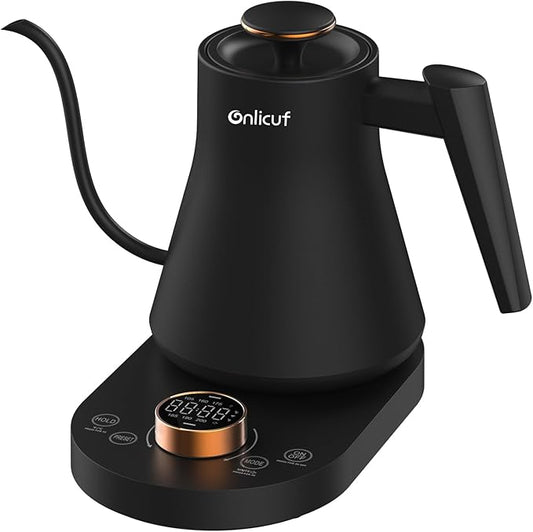 Gooseneck Electric Kettle with 7 Presets & ±1°F Precision Temperature Control, Pour Over Coffee & Tea Kettle, Hot Water Boiler, 100% Stainless Steel Inner, 1000W/0,8L, Matte Black