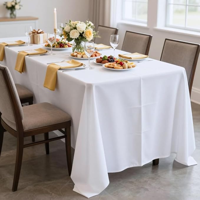 sancua Rectangle Tablecloth - 90 x 132 Inch - Water Resistant Spill Proof Washable Polyester Table Cloth, Decorative Fabric Table Cover for Dining Tables, Buffet Parties and Camping, White