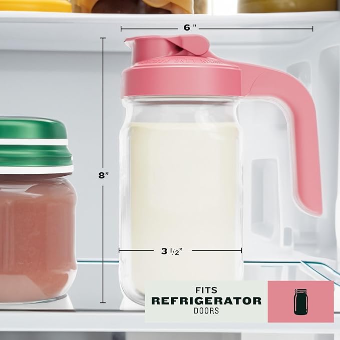 County Line Kitchen Glass Breast Milk Pitcher with Lid - Wide Mouth, 1 Quart (32 oz) - Heavy Duty, Leak Proof - Sun & Iced Tea Pitcher, Cold Brew Coffee, Breast Milk Storage, Water - Pink