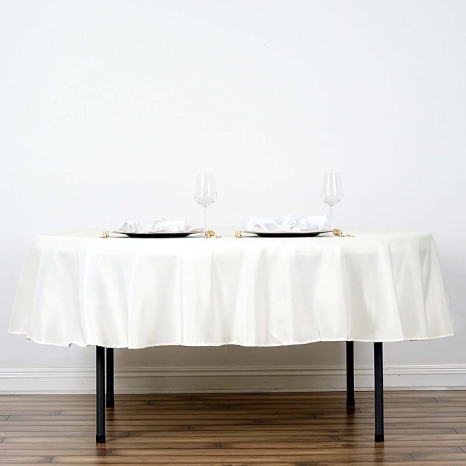 Efavormart Round Tablecloth, 70 Inch Stain & Wrinkle Resistant Washable Table Cloth, Decorative Polyester Fabric Table Cover for Banquet, Wedding, Dining- Ivory