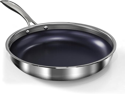 10" Hybrid Ceramic Nonstick Frying Pan, 3-Ply Stainless Steel Skillet, 2-Layer Coating, PFAS & PTFE Free, 9H Hardness & Corrosion Resistance, Dishwasher Safe, Induction Compatible-Blue